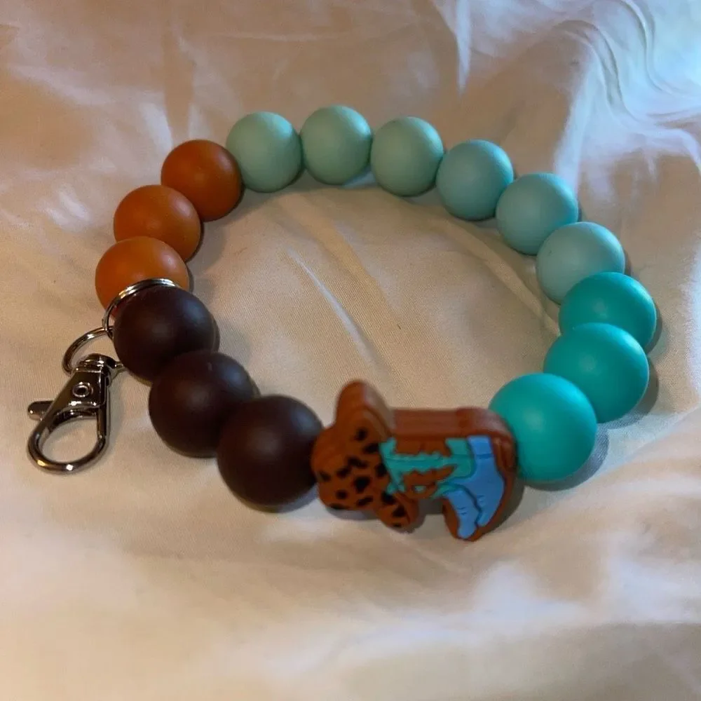 Keychain bracelet wristlet silicone beaded Cowboy Boots Hats leopard NEW handmad